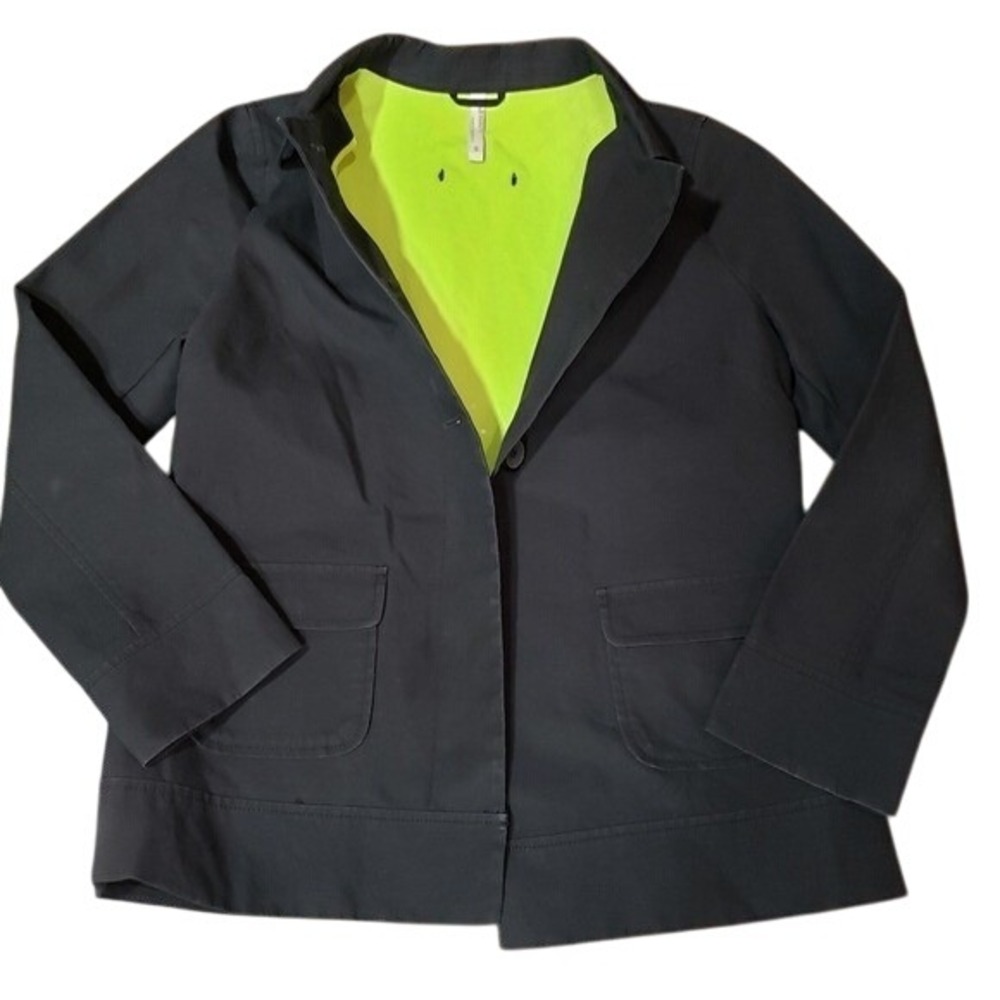 Old Navy Lined Jacket Blazer Black with Lime Green Cotton | Size S